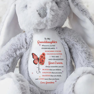 To My Granddaughter Straighten Your Crown Butterfly And Flowers - Personalized Stuffed Bunny - GDT846_BUN