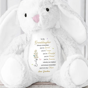 To My Granddaughter Always Remember With Birth Flower And Butterflies - Personalized Stuffed Bunny - GDT850_BUN