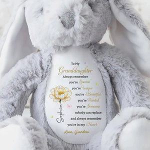 To My Granddaughter Always Remember With Birth Flower And Butterflies - Personalized Stuffed Bunny - GDT850_BUN