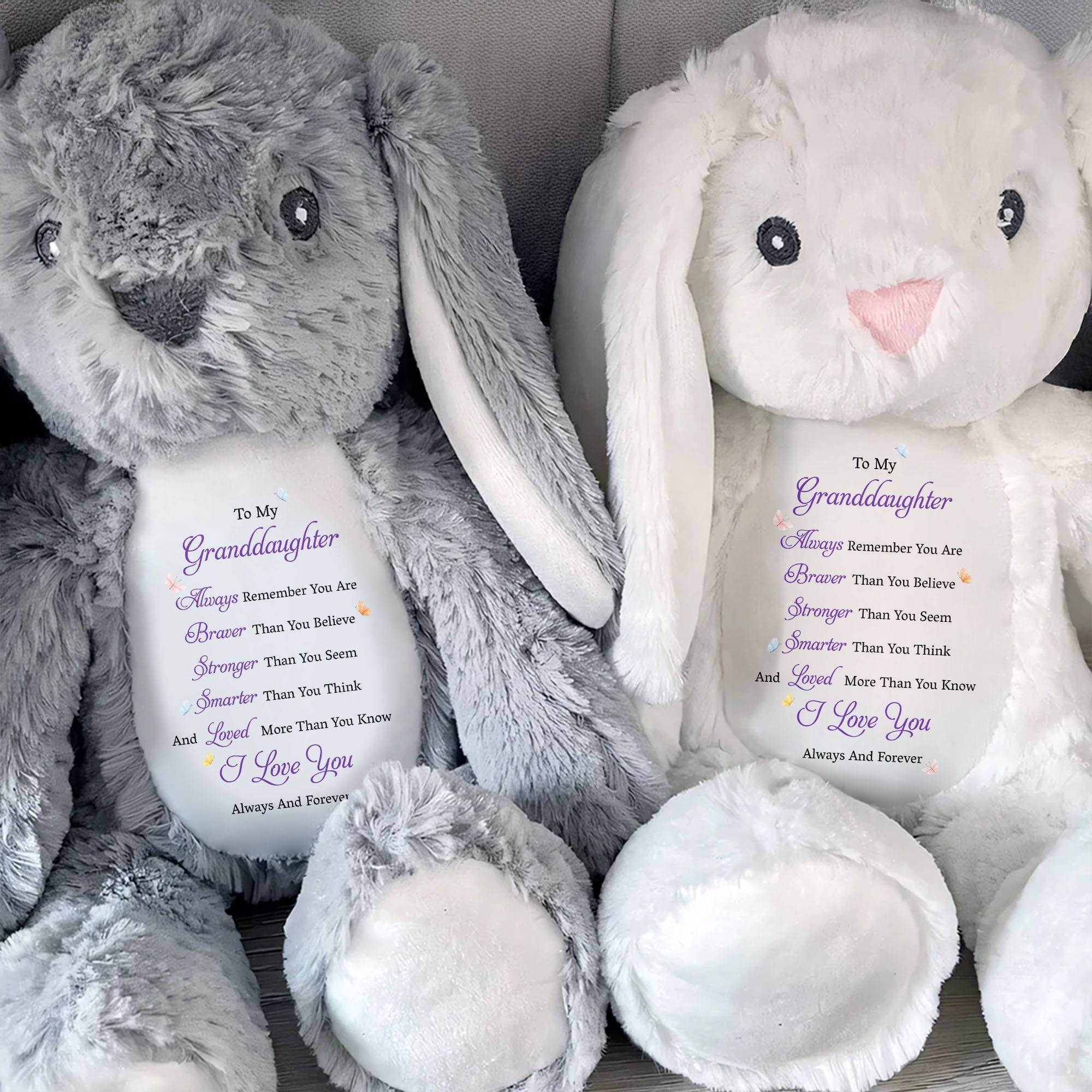 To My Granddaughter Always Remember Braver Smarter Loved Butterflies - Personalized Stuffed Bunny - GDT852_BUN