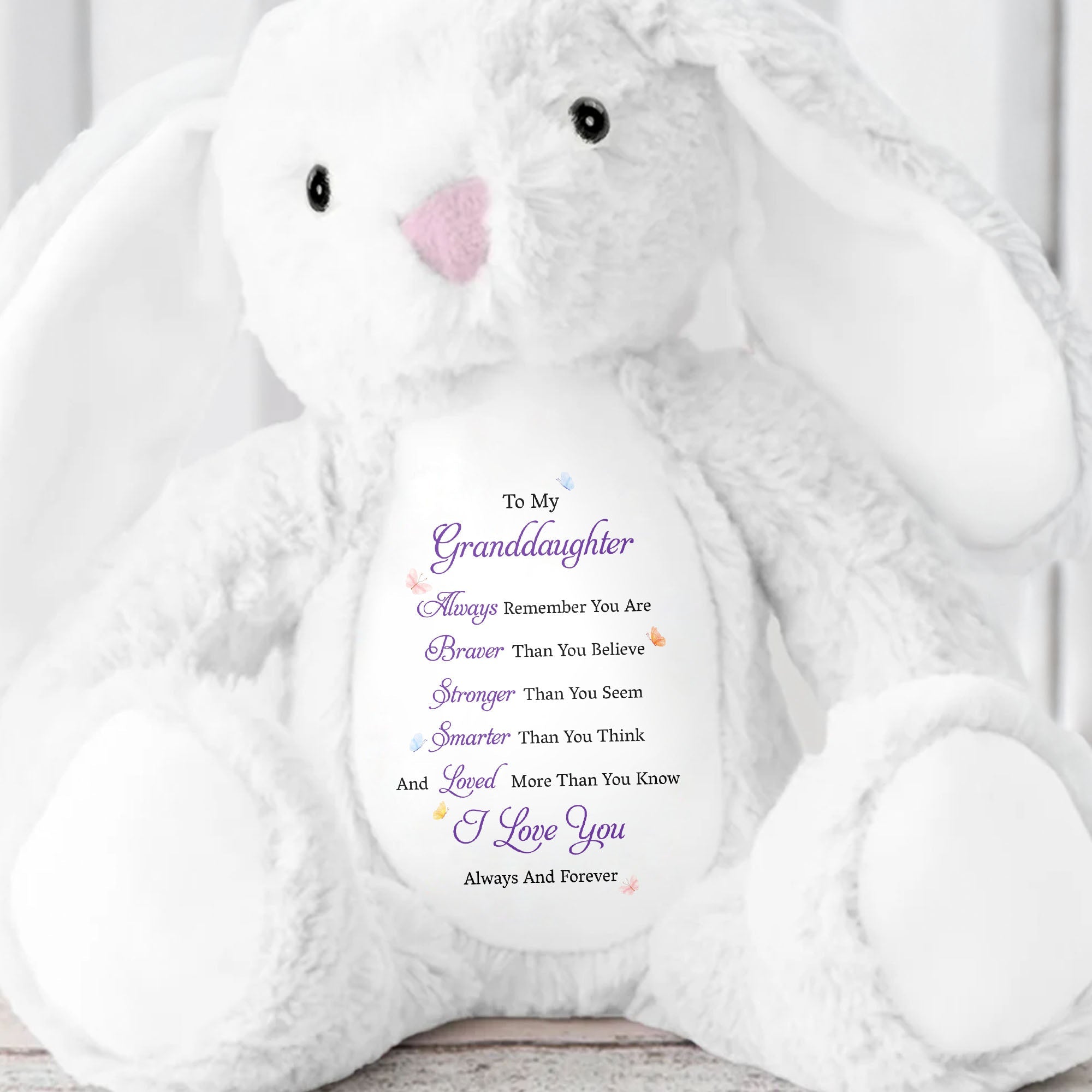 To My Granddaughter Always Remember Braver Smarter Loved Butterflies - Personalized Stuffed Bunny - GDT852_BUN