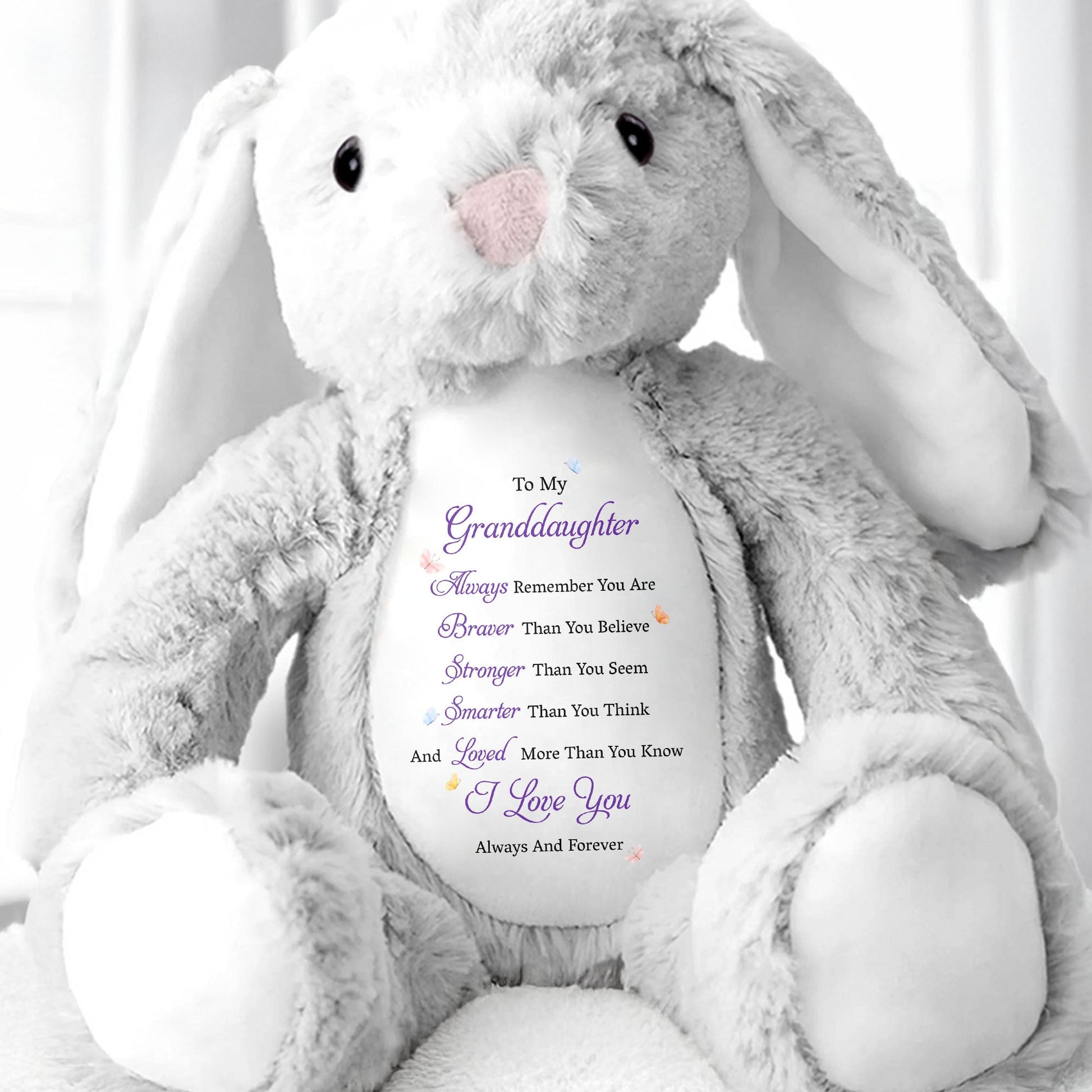 To My Granddaughter Always Remember Braver Smarter Loved Butterflies - Personalized Stuffed Bunny - GDT852_BUN
