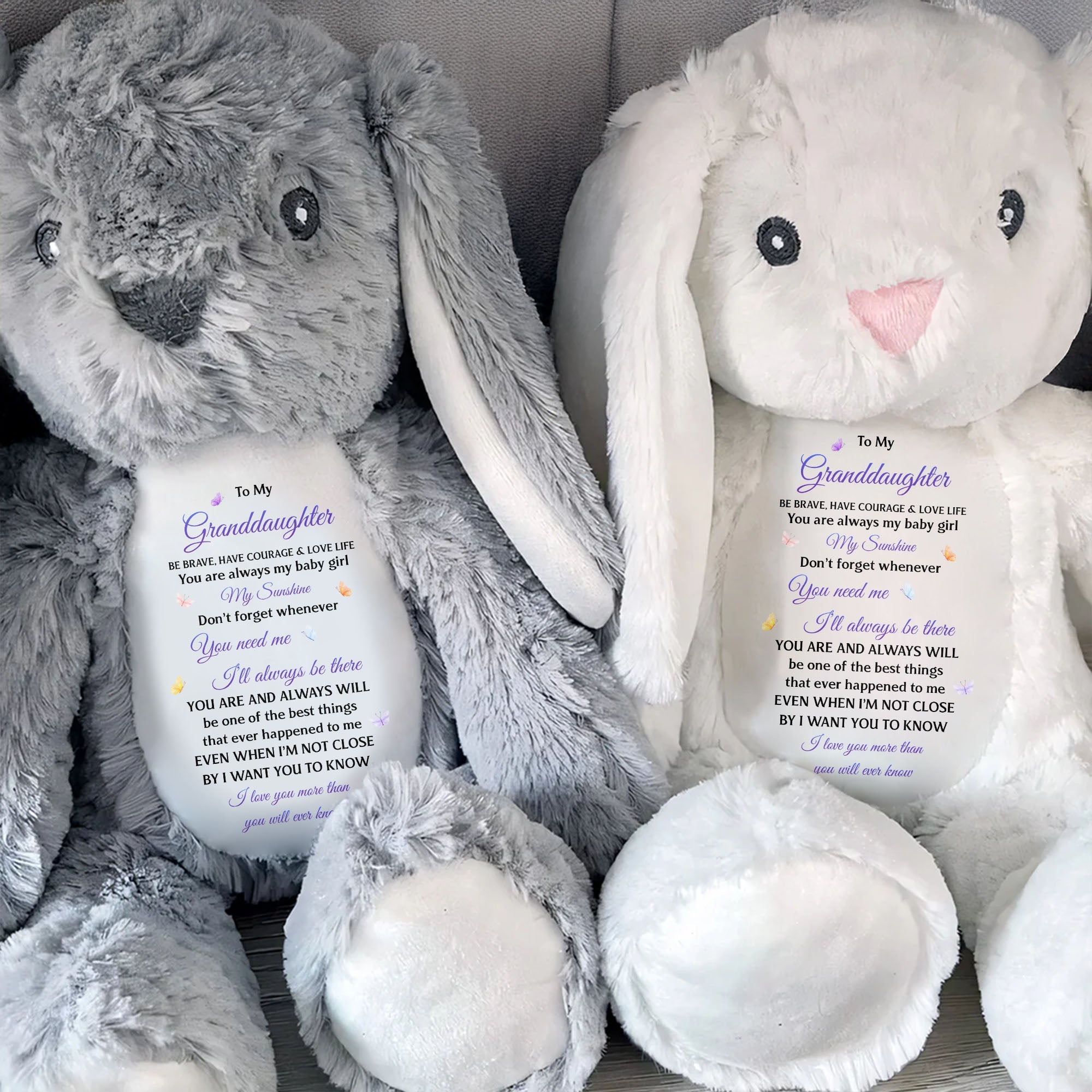 To My Granddaughter Be Brave Have Courage Love Life Butterfly - Personalized Stuffed Bunny - GDT853_BUN
