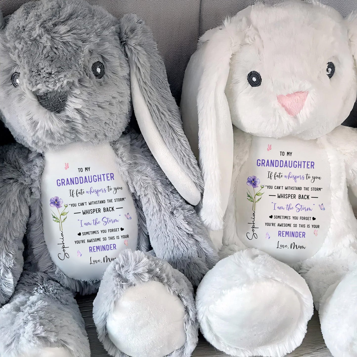 To My Granddaughter If Fate Whispers With Birth Month Flowers - Personalized Stuffed Bunny - GDT856_BUN