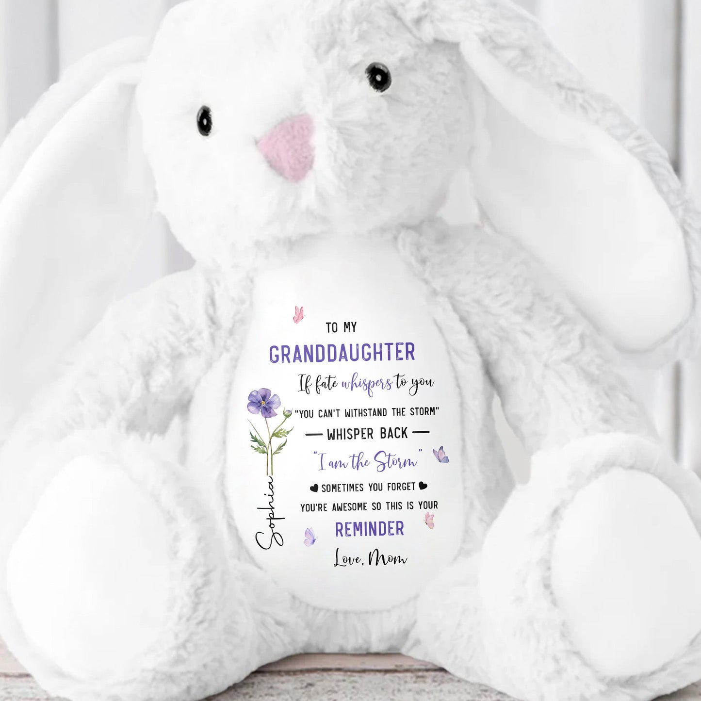 To My Granddaughter If Fate Whispers With Birth Month Flowers - Personalized Stuffed Bunny - GDT856_BUN