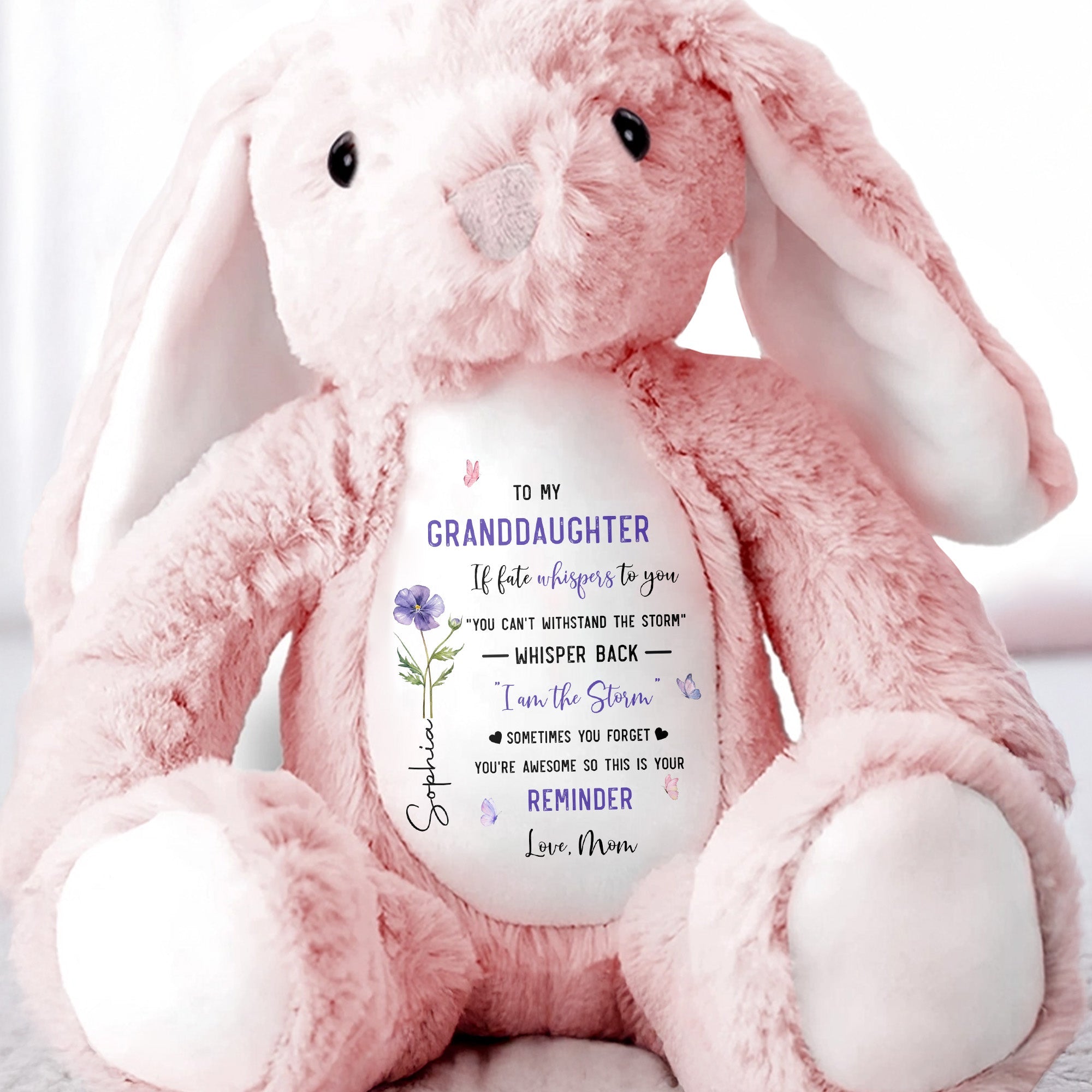 To My Granddaughter If Fate Whispers With Birth Month Flowers - Personalized Stuffed Bunny - GDT856_BUN
