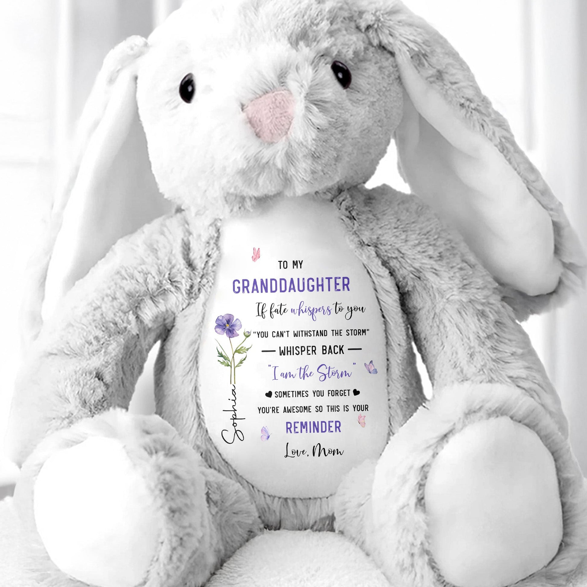 To My Granddaughter If Fate Whispers With Birth Month Flowers - Personalized Stuffed Bunny - GDT856_BUN