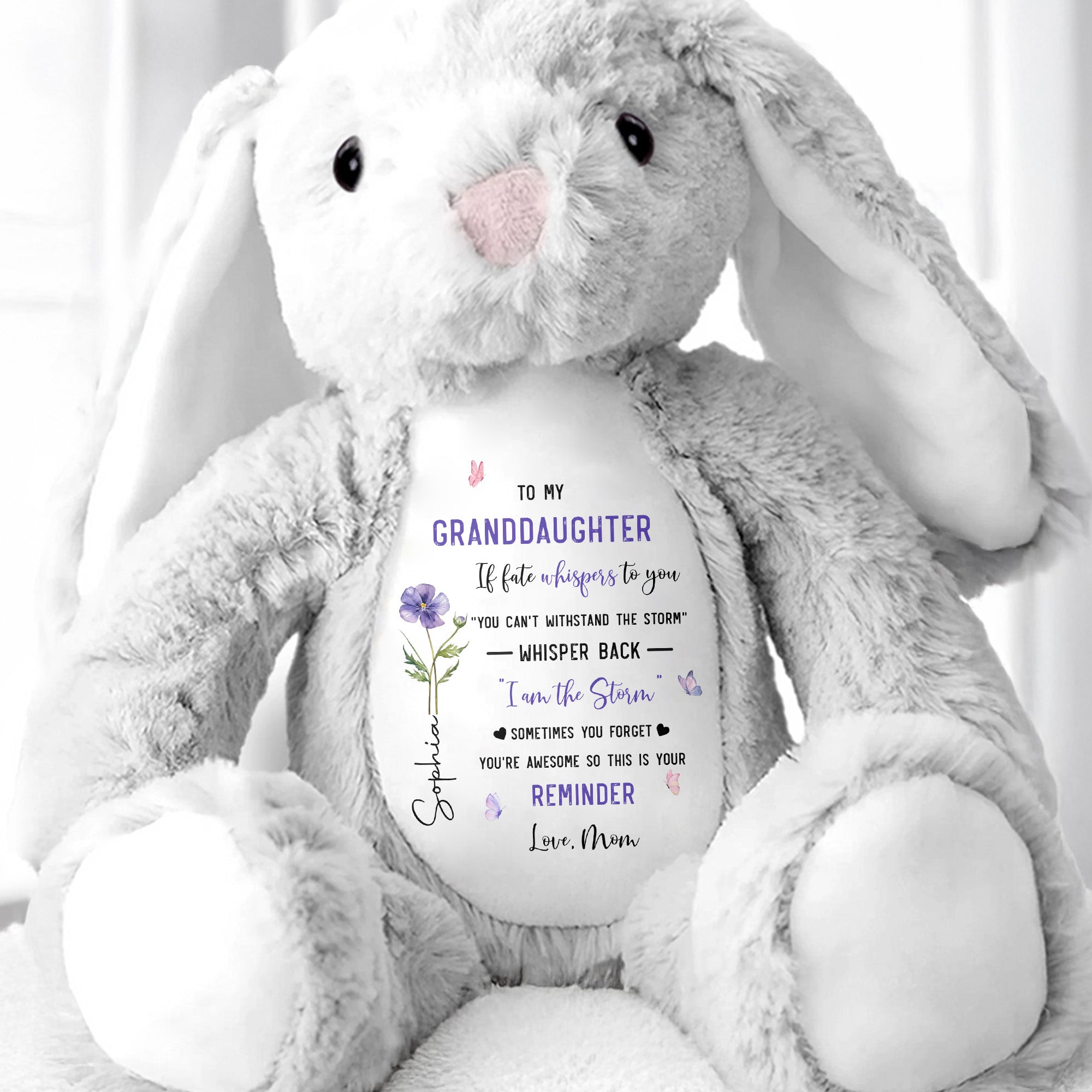 To My Granddaughter If Fate Whispers With Birth Month Flowers - Personalized Stuffed Bunny - GDT856_BUN