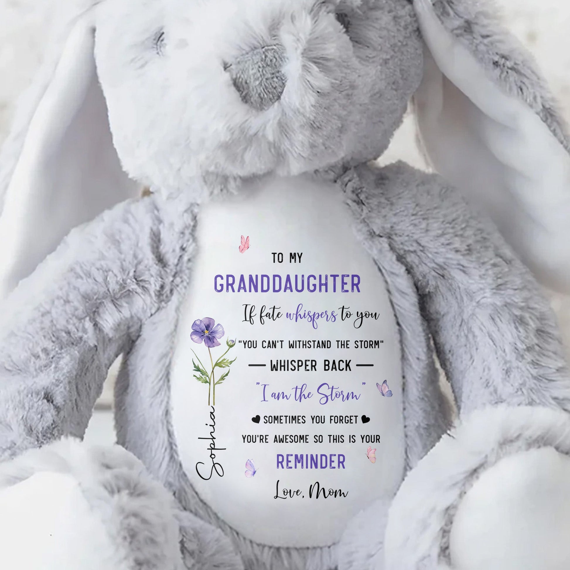 To My Granddaughter If Fate Whispers With Birth Month Flowers - Personalized Stuffed Bunny - GDT856_BUN