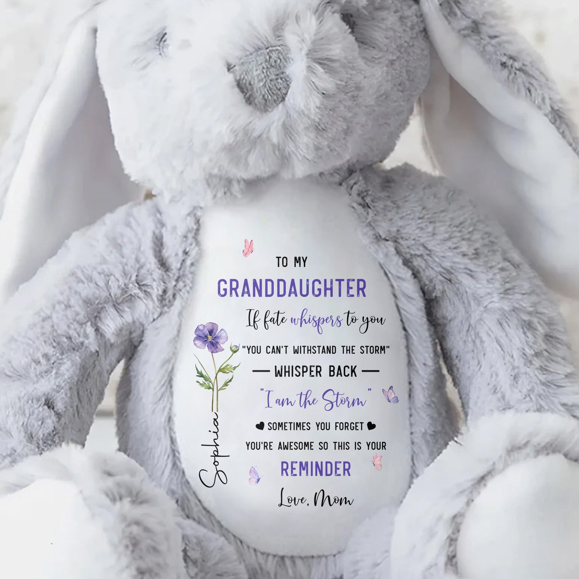 To My Granddaughter If Fate Whispers With Birth Month Flowers - Personalized Stuffed Bunny - GDT856_BUN