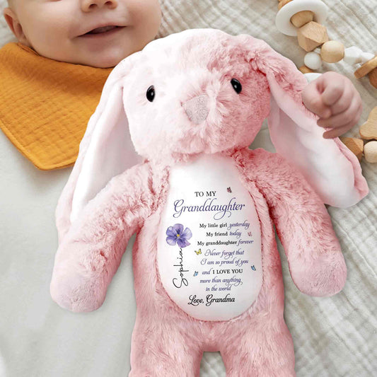 To My Granddaughter My Little Girl Yesterday Flower Butterfly - Personalized Stuffed Bunny - GDT858_BUN