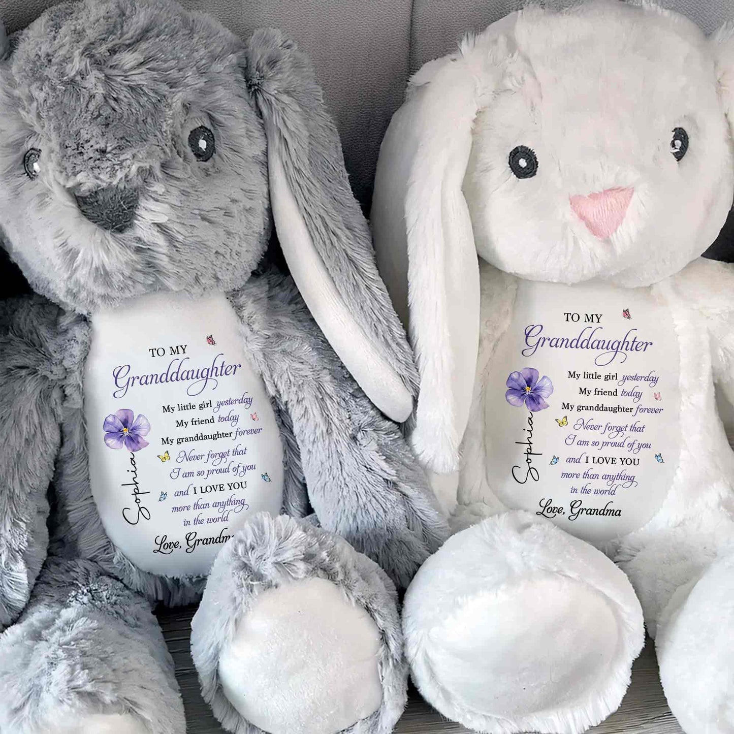 To My Granddaughter My Little Girl Yesterday Flower Butterfly - Personalized Stuffed Bunny - GDT858_BUN