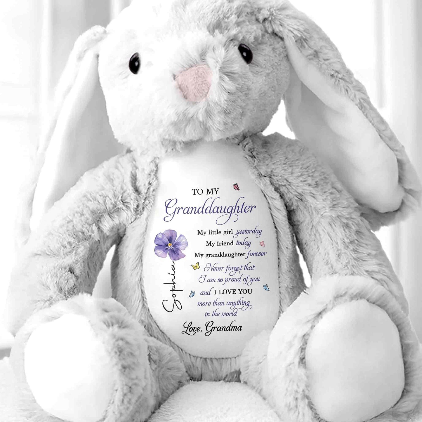 To My Granddaughter My Little Girl Yesterday Flower Butterfly - Personalized Stuffed Bunny - GDT858_BUN