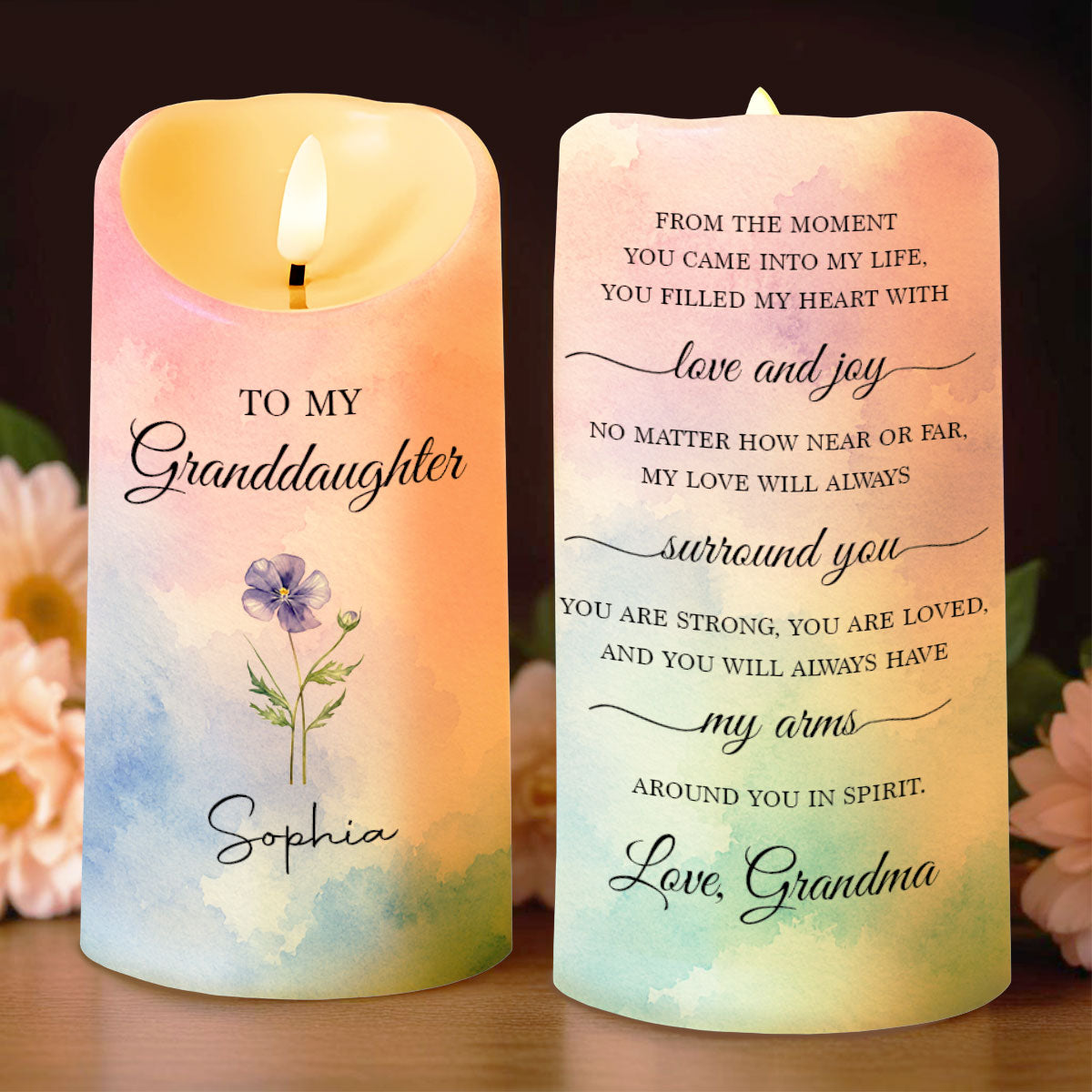 To My Granddaughter From The Moment Birth Month Flower - Personalized Custom LED Candle - GDT864_LECA