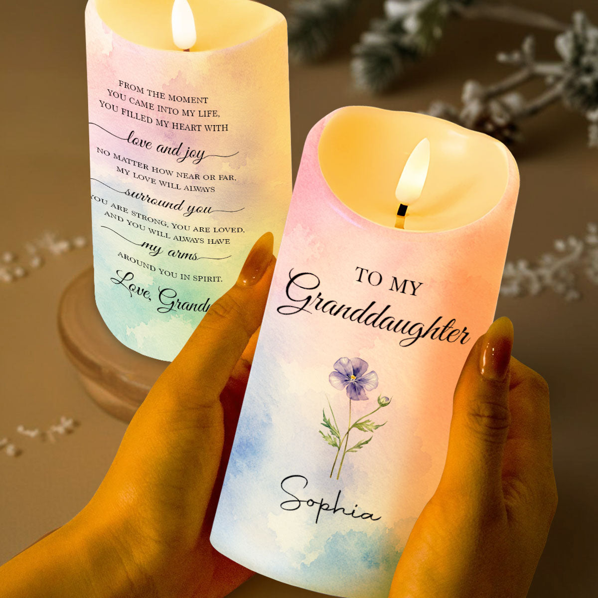To My Granddaughter From The Moment Birth Month Flower - Personalized Custom LED Candle - GDT864_LECA