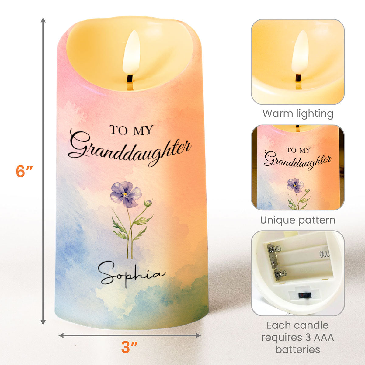 To My Granddaughter From The Moment Birth Month Flower - Personalized Custom LED Candle - GDT864_LECA