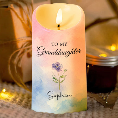 To My Granddaughter From The Moment Birth Month Flower - Personalized Custom LED Candle - GDT864_LECA