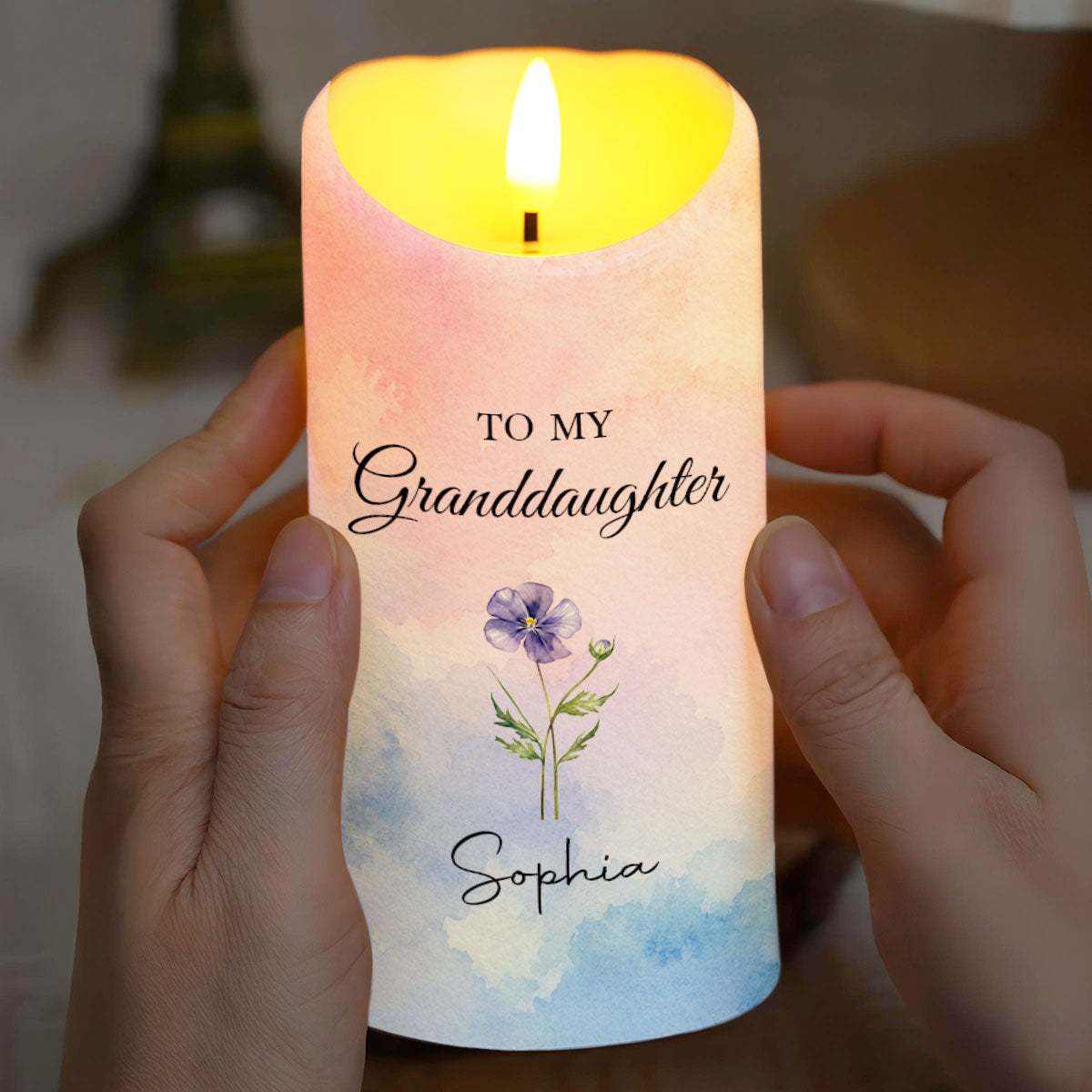 To My Granddaughter From The Moment Birth Month Flower - Personalized Custom LED Candle - GDT864_LECA