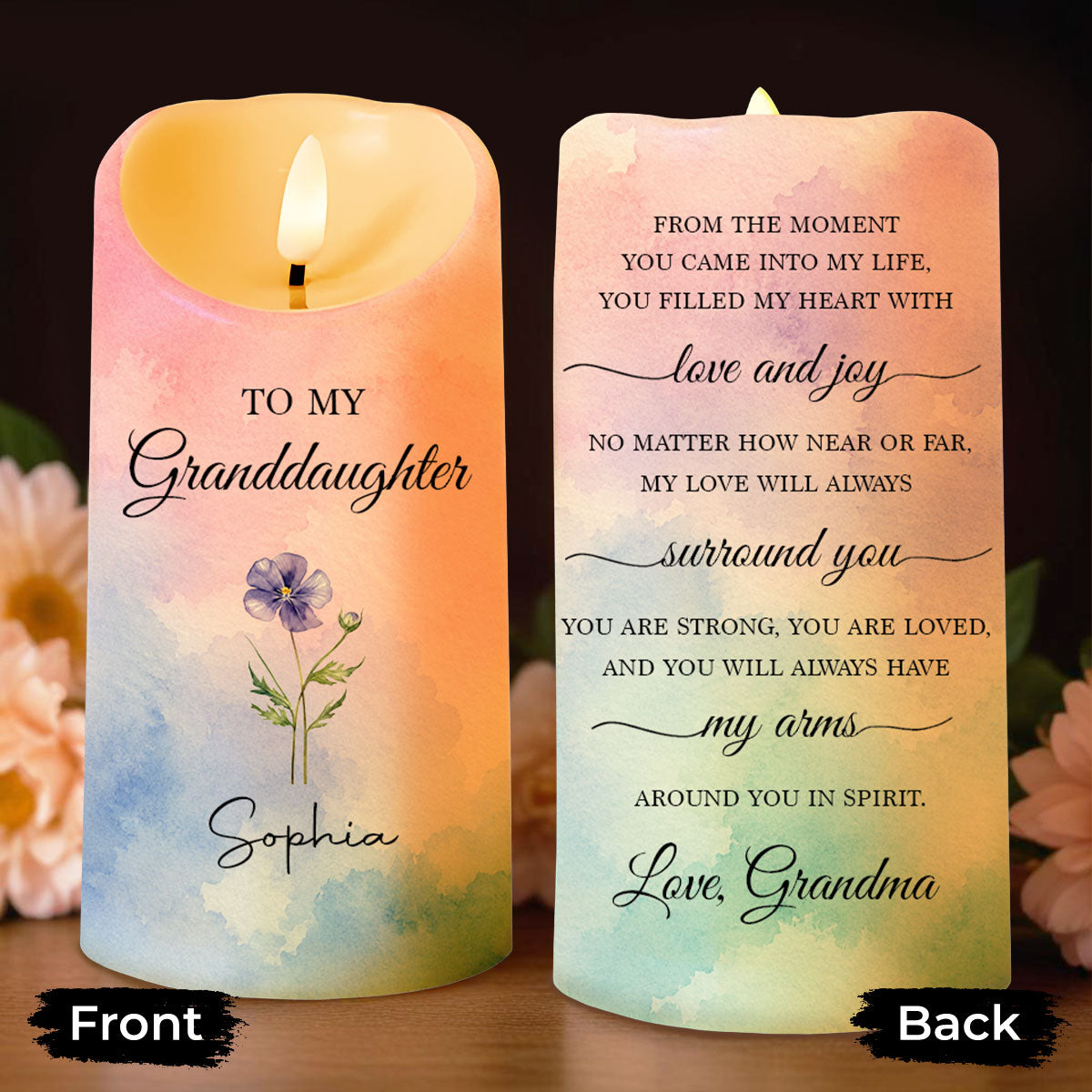 To My Granddaughter From The Moment Birth Month Flower - Personalized Custom LED Candle - GDT864_LECA