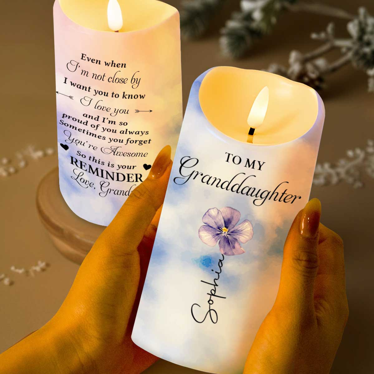 To My Granddaughter Even When I Am Not Close By Birth Month Flower - Personalized Custom LED Candle - GDT865_LECA