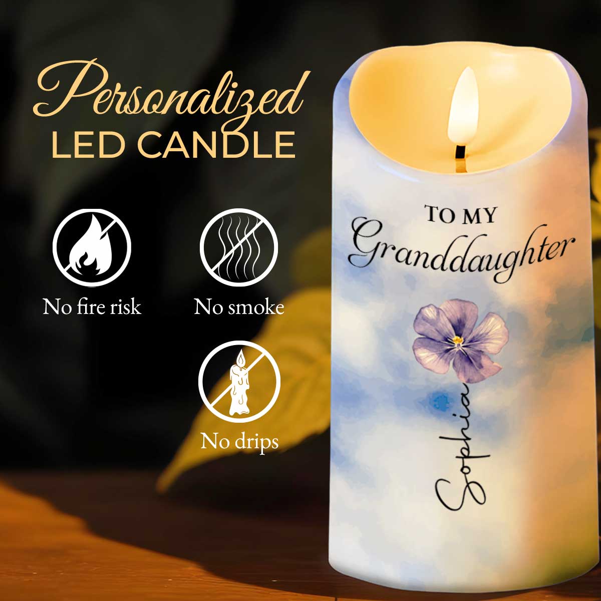 To My Granddaughter Even When I Am Not Close By Birth Month Flower - Personalized Custom LED Candle - GDT865_LECA
