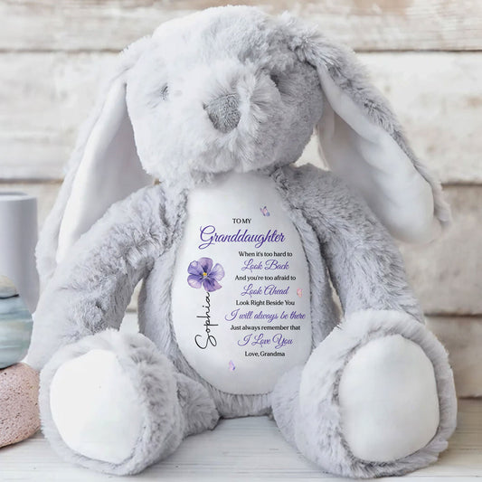 To My Granddaughter Look Right Beside You Purple Flower Butterflies - Personalized Stuffed Bunny - GDT866_BUN