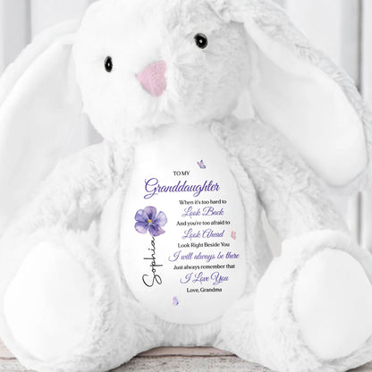 To My Granddaughter Look Right Beside You Purple Flower Butterflies - Personalized Stuffed Bunny - GDT866_BUN