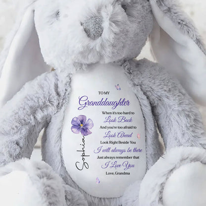 To My Granddaughter Look Right Beside You Purple Flower Butterflies - Personalized Stuffed Bunny - GDT866_BUN