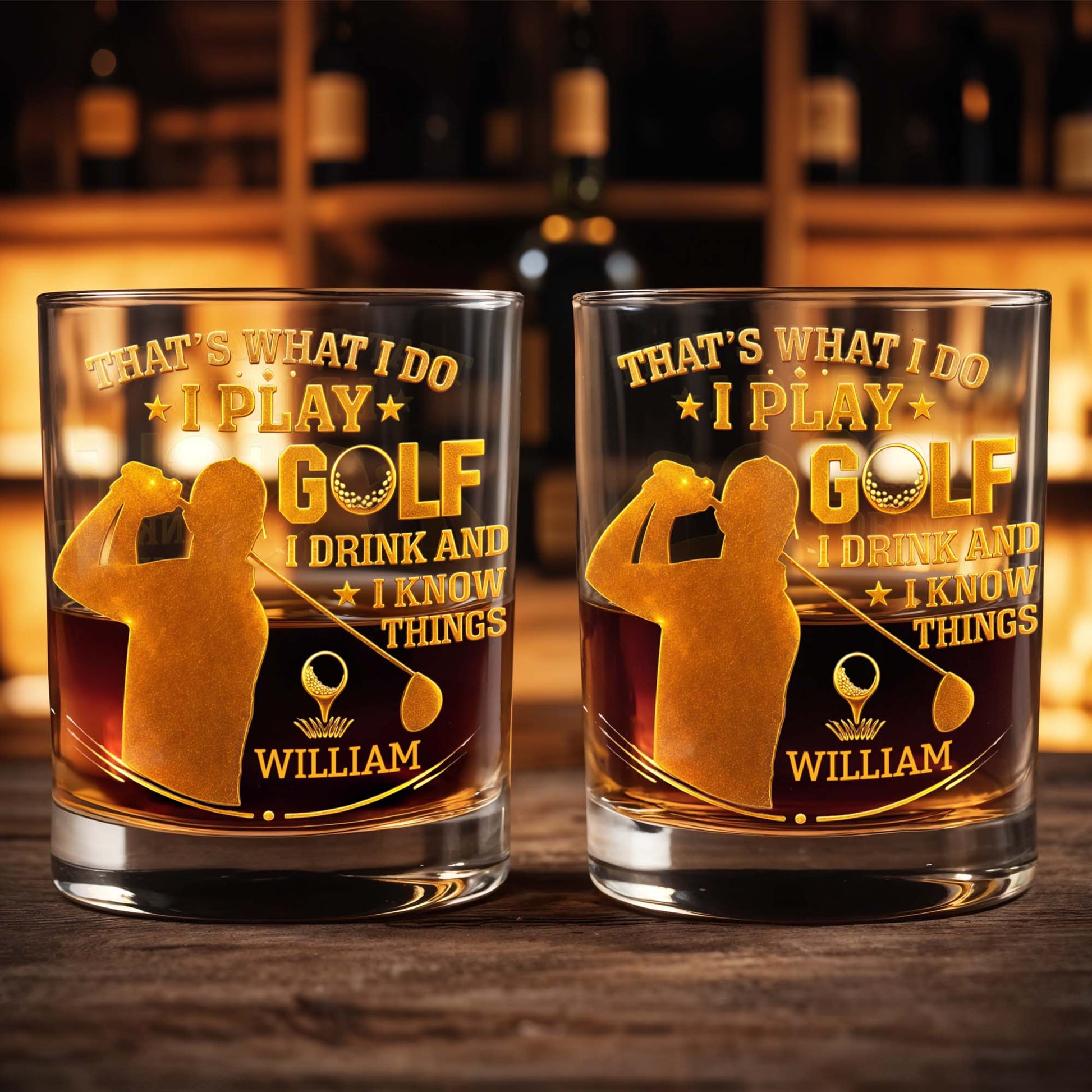 That's What I Do I Play Golf I Drink And I Know Things - Personalized Custom Whiskey Glass - GOLF014_RWG