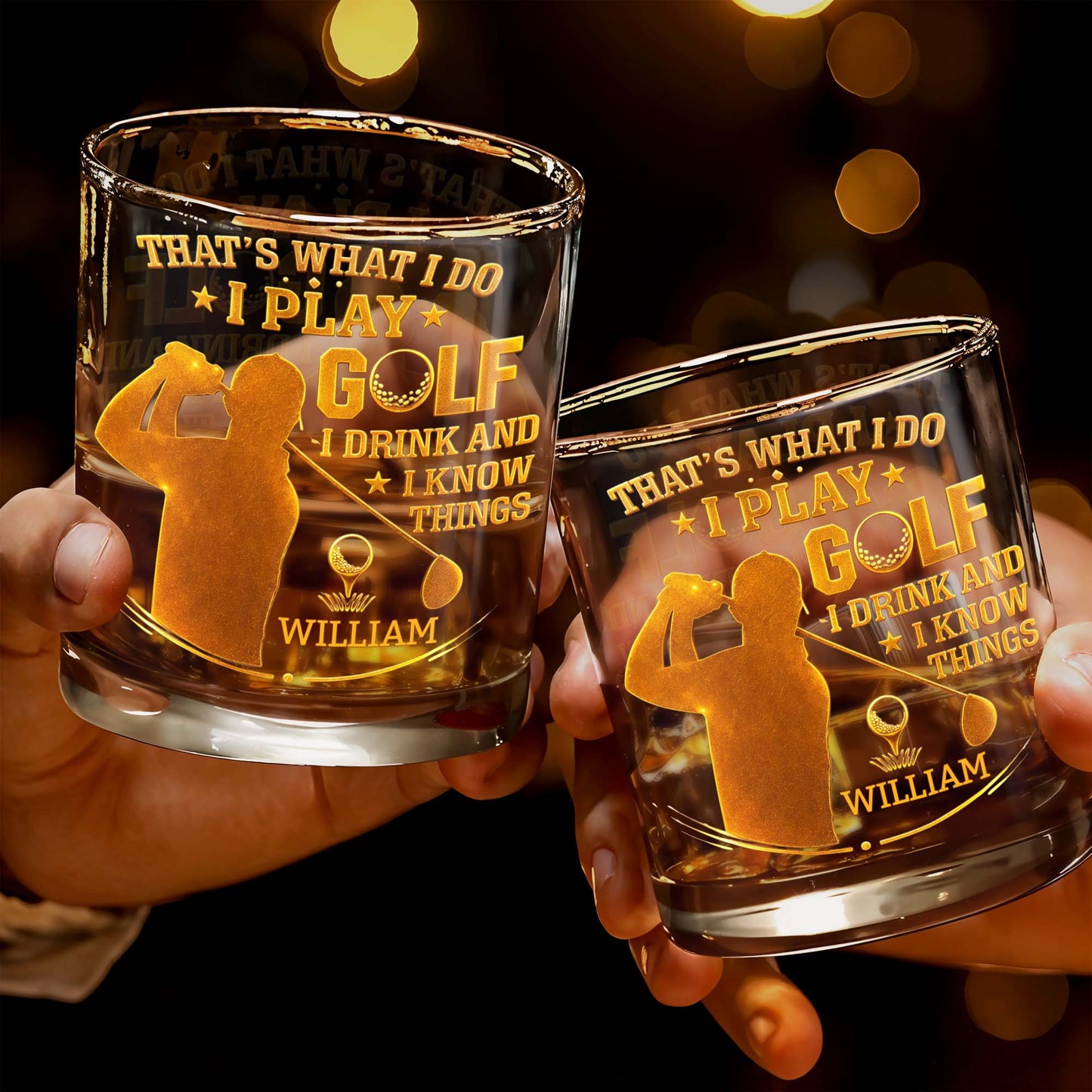 That's What I Do I Play Golf I Drink And I Know Things - Personalized Custom Whiskey Glass - GOLF014_RWG