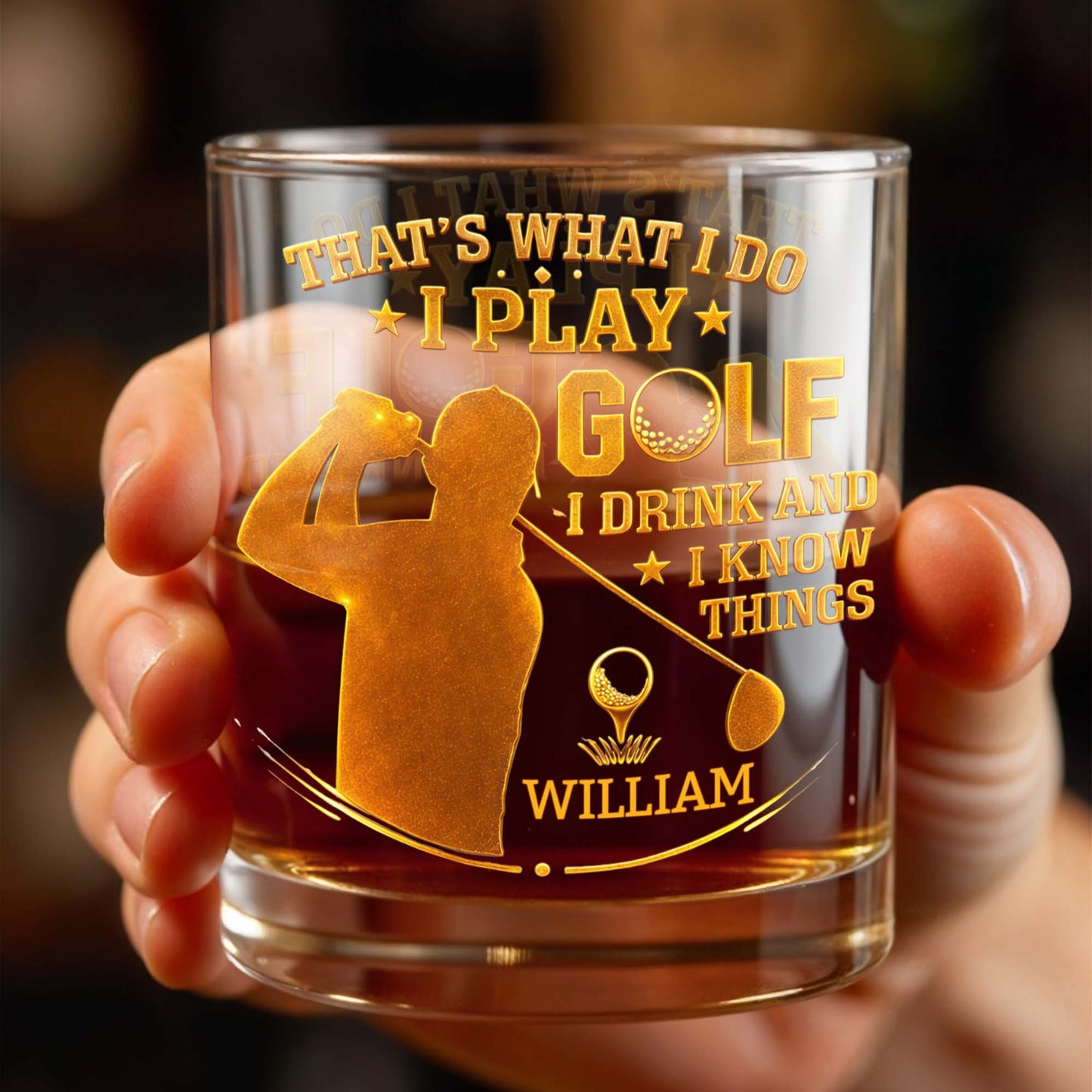 That's What I Do I Play Golf I Drink And I Know Things - Personalized Custom Whiskey Glass - GOLF014_RWG