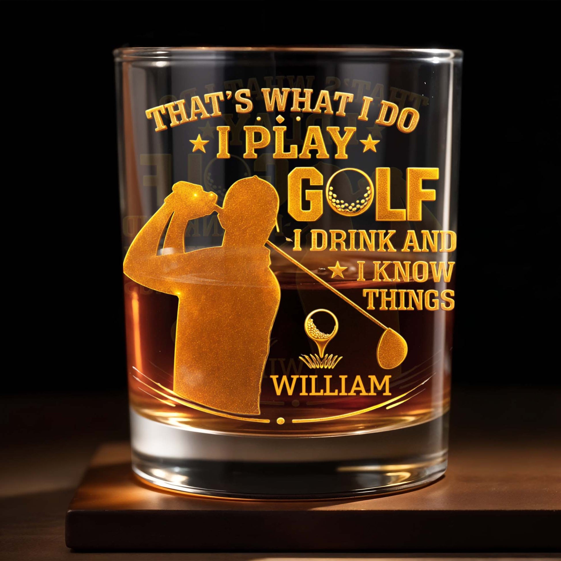 That's What I Do I Play Golf I Drink And I Know Things - Personalized Custom Whiskey Glass - GOLF014_RWG