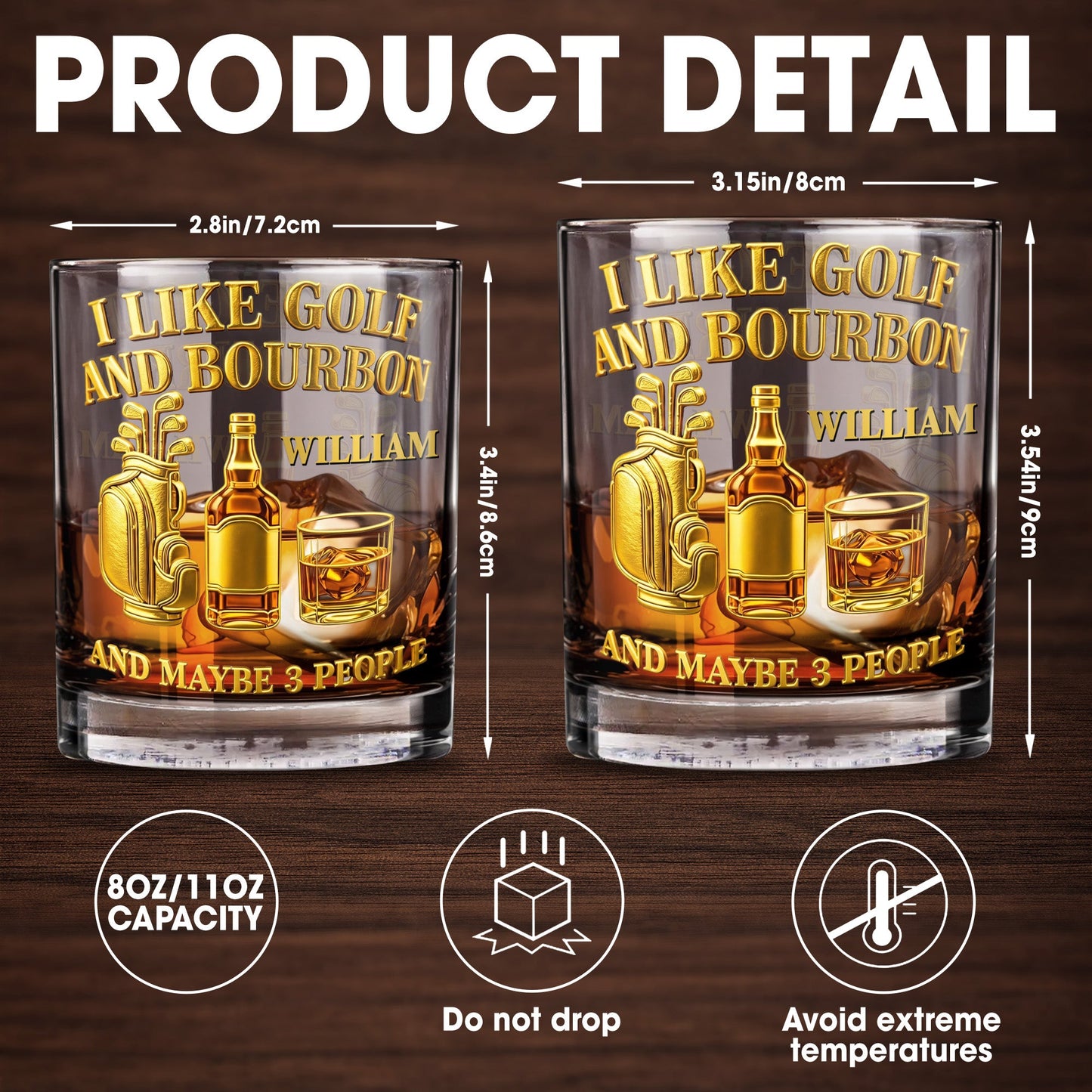 I Like Golf And Bourbon With Gold Golf Bag And Whiskey Bottle - Personalized Custom Whiskey Glass - GOLF017_RWG