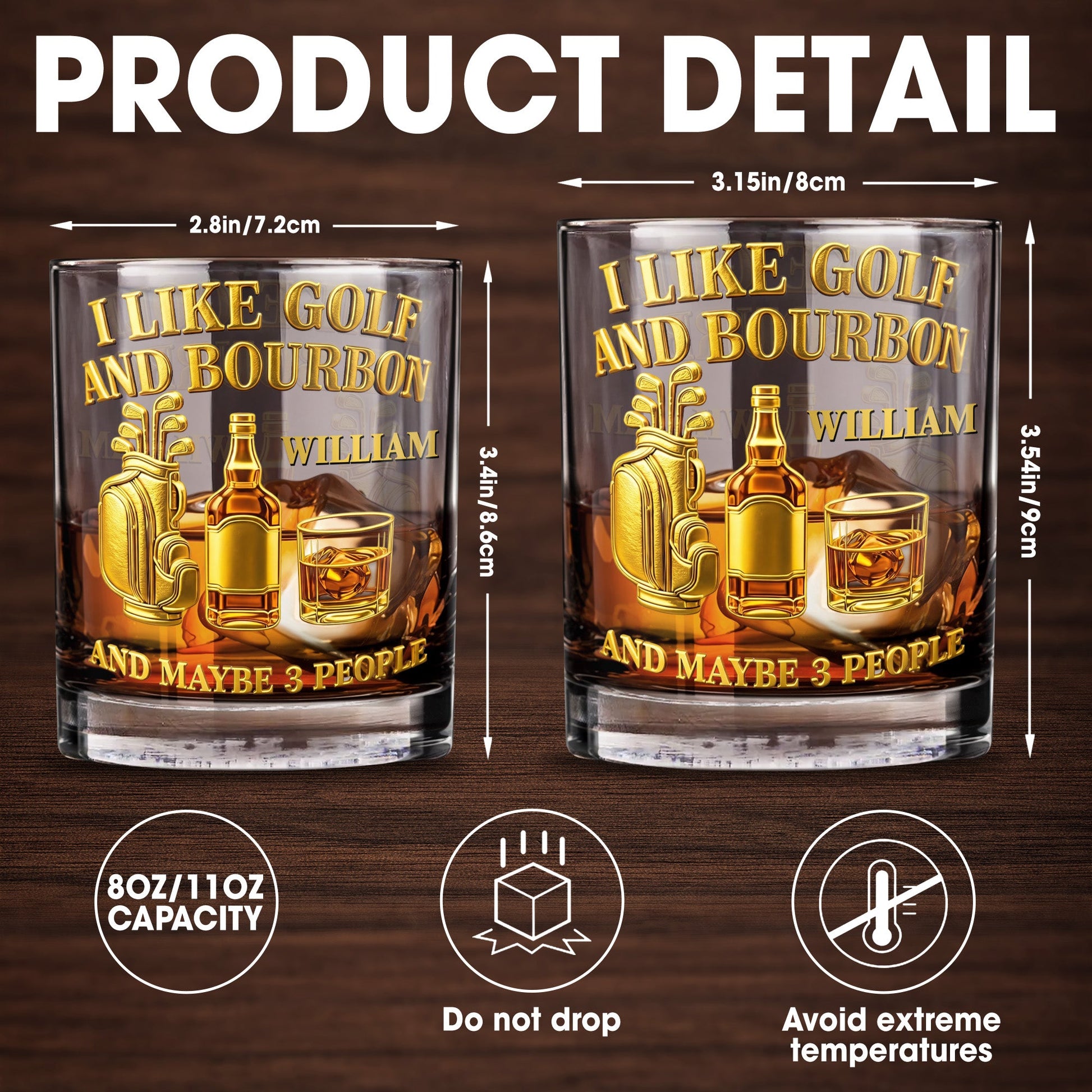 I Like Golf And Bourbon With Gold Golf Bag And Whiskey Bottle - Personalized Custom Whiskey Glass - GOLF017_RWG