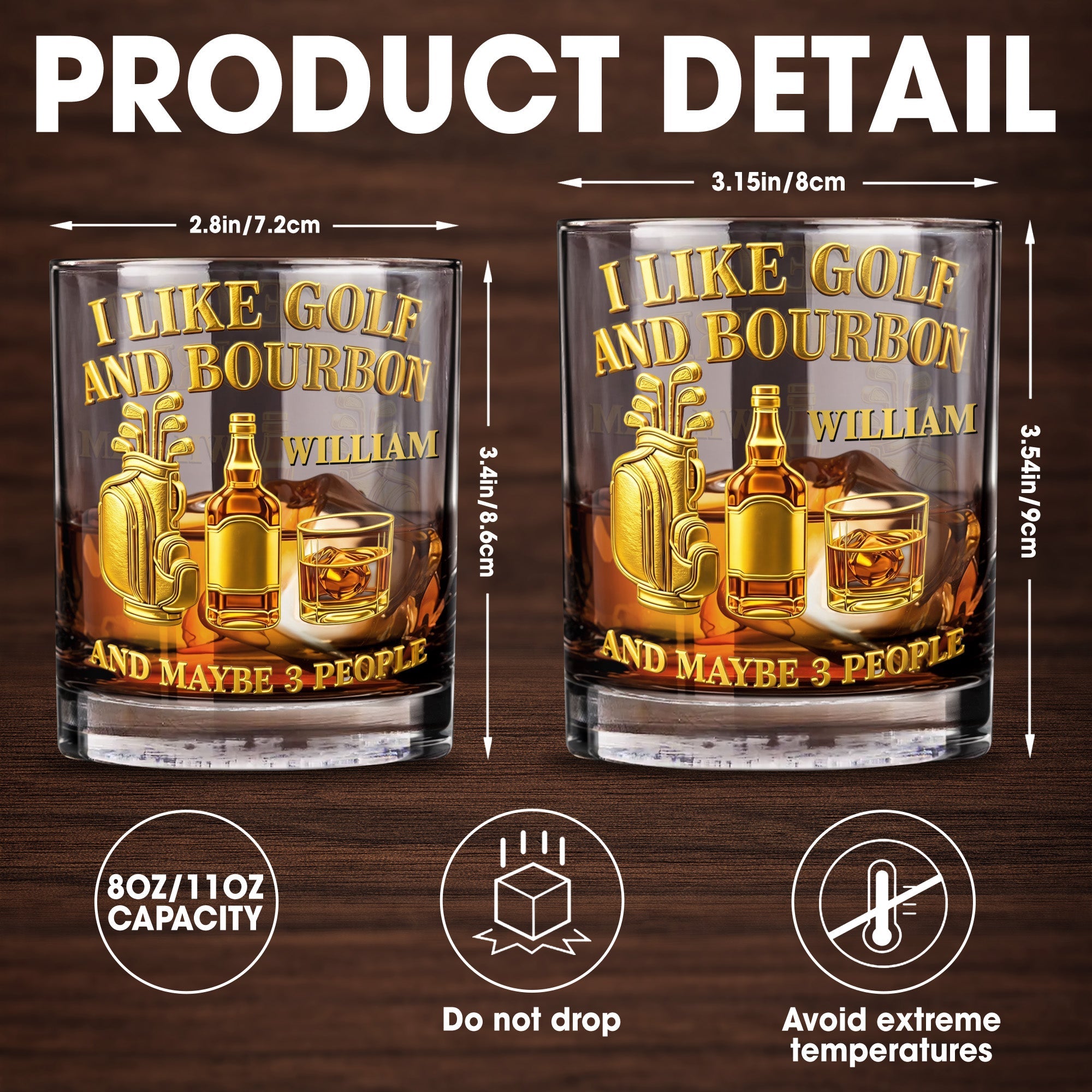 I Like Golf And Bourbon With Gold Golf Bag And Whiskey Bottle - Personalized Custom Whiskey Glass - GOLF017_RWG