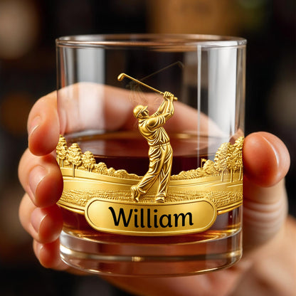 A Master On The Course Golfer With Golf Club Relief - Personalized Custom Whiskey Glass - GOLF023_RWG
