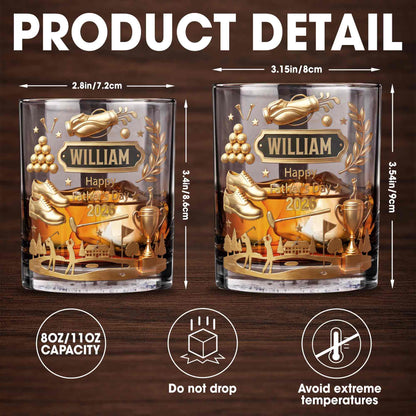 Happy Father's Day 3D Golden Golf Bag And Trophy - Personalized Custom Whiskey Glass - GOLF029_RWG