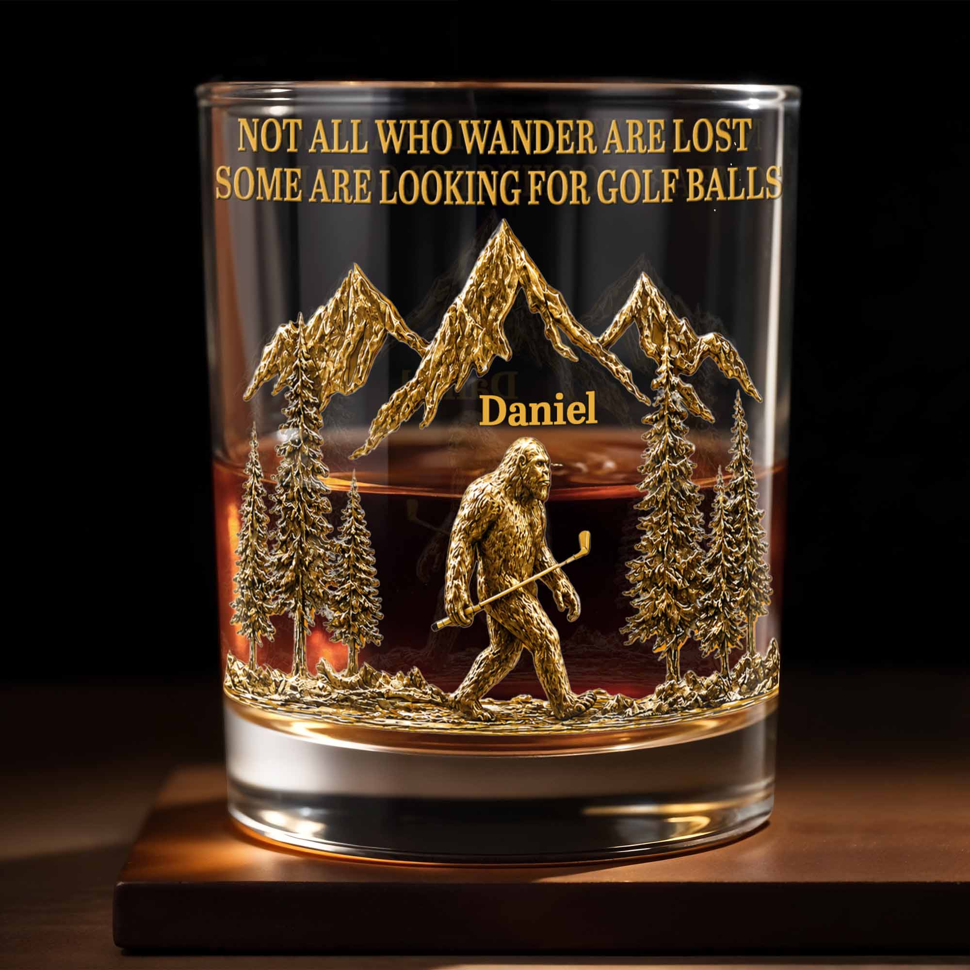 Not All Who Wander Are Lost Bigfoot Mountains Golf Lover - Personalized Custom Whiskey Glass - GOLF035_RWG
