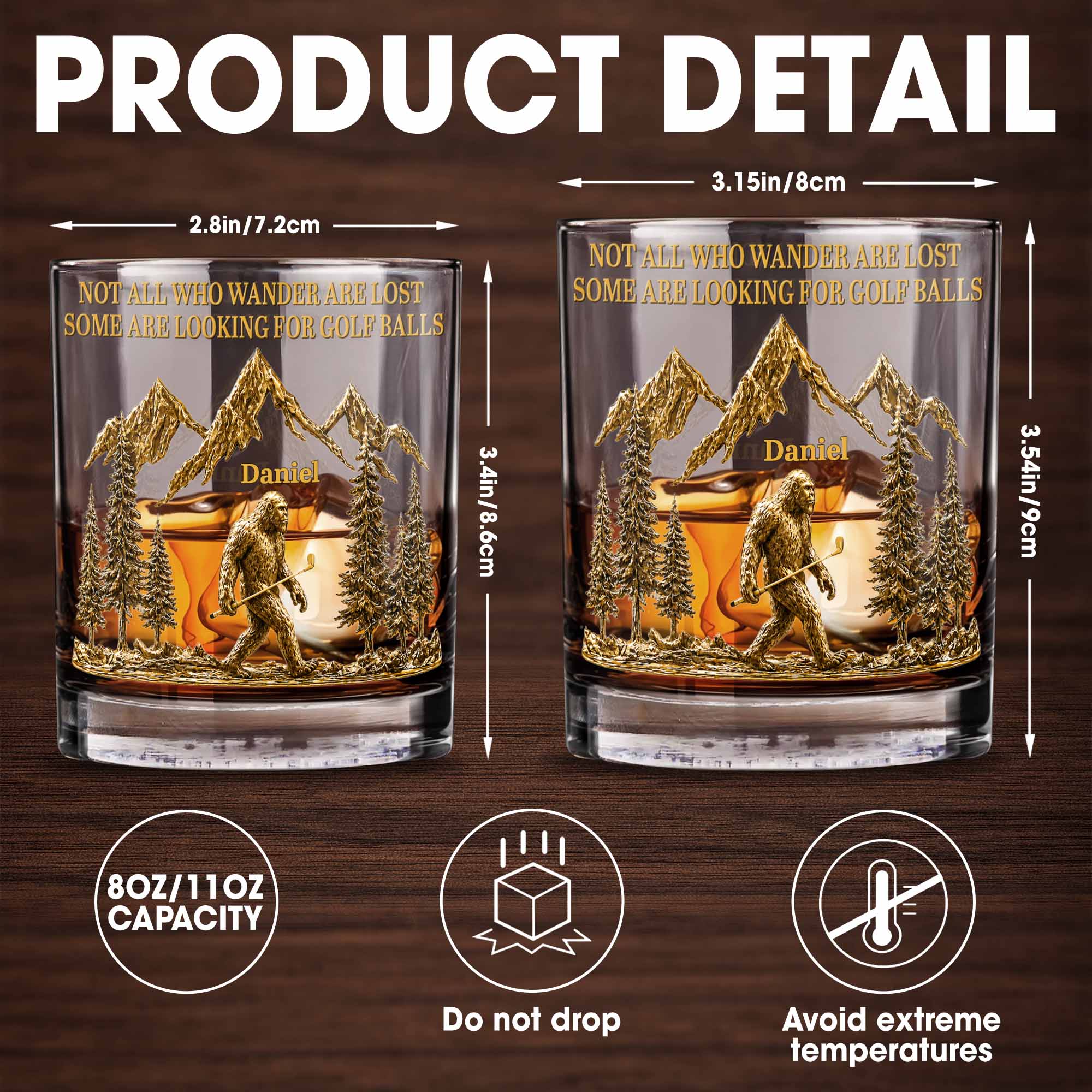 Not All Who Wander Are Lost Bigfoot Mountains Golf Lover - Personalized Custom Whiskey Glass - GOLF035_RWG