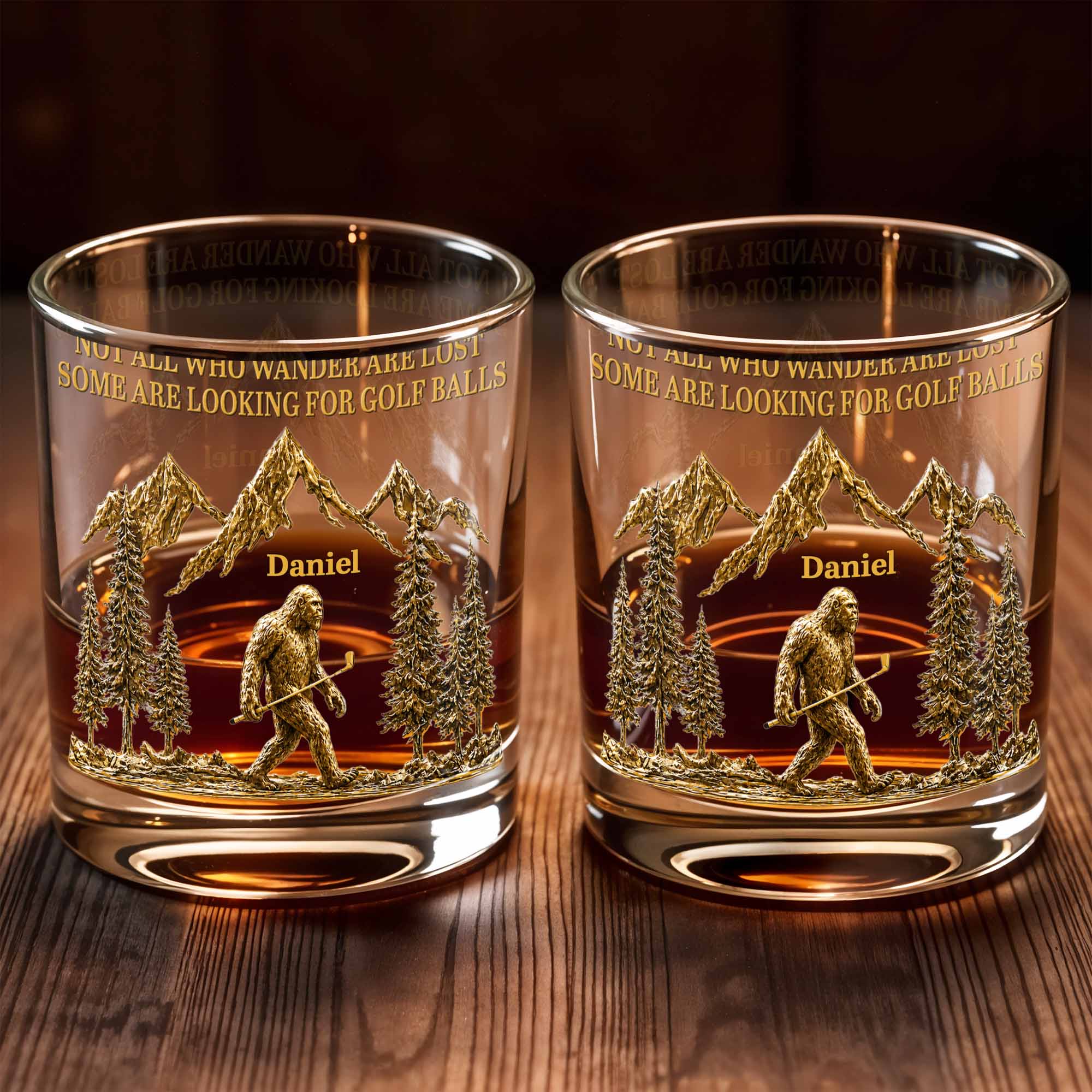 Not All Who Wander Are Lost Bigfoot Mountains Golf Lover - Personalized Custom Whiskey Glass - GOLF035_RWG