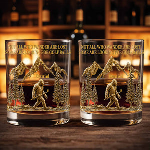 Not All Who Wander Are Lost Bigfoot Mountains Golf Lover - Personalized Custom Whiskey Glass - GOLF035_RWG