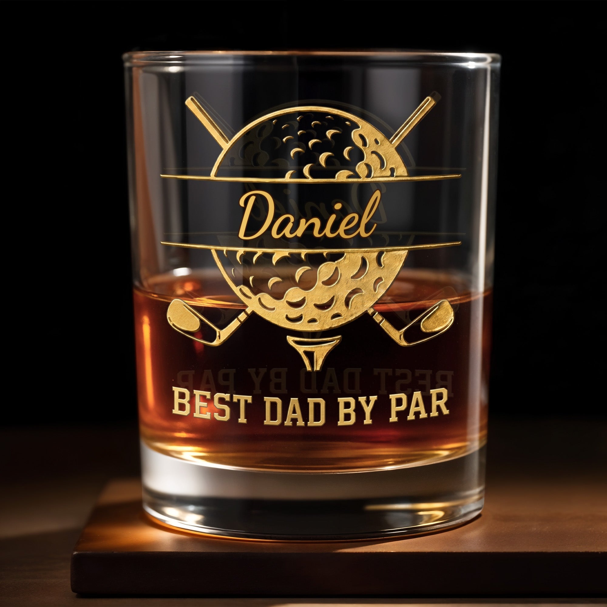 Best Dad By Par With Golf Ball And Clubs Design - Personalized Custom Whiskey Glass - GOLF040_RWG
