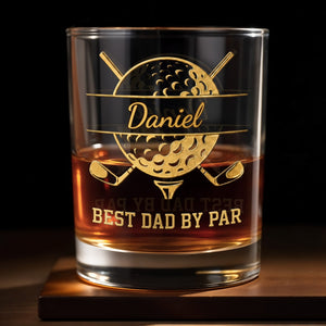 Best Dad By Par With Golf Ball And Clubs Design - Personalized Custom Whiskey Glass - GOLF040_RWG