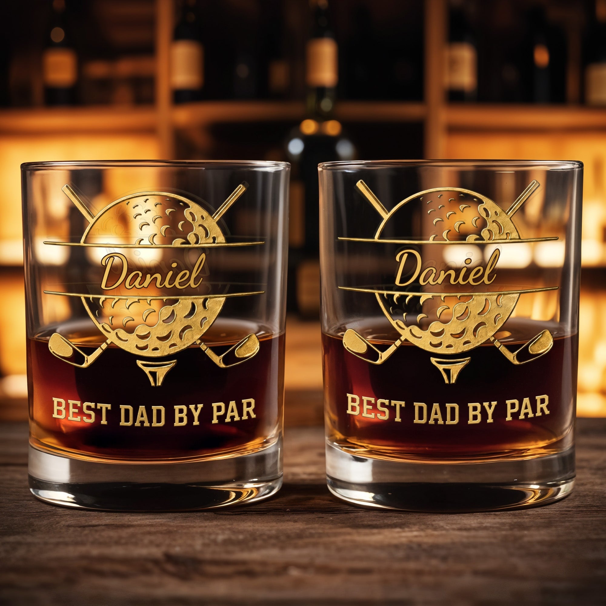 Best Dad By Par With Golf Ball And Clubs Design - Personalized Custom Whiskey Glass - GOLF040_RWG