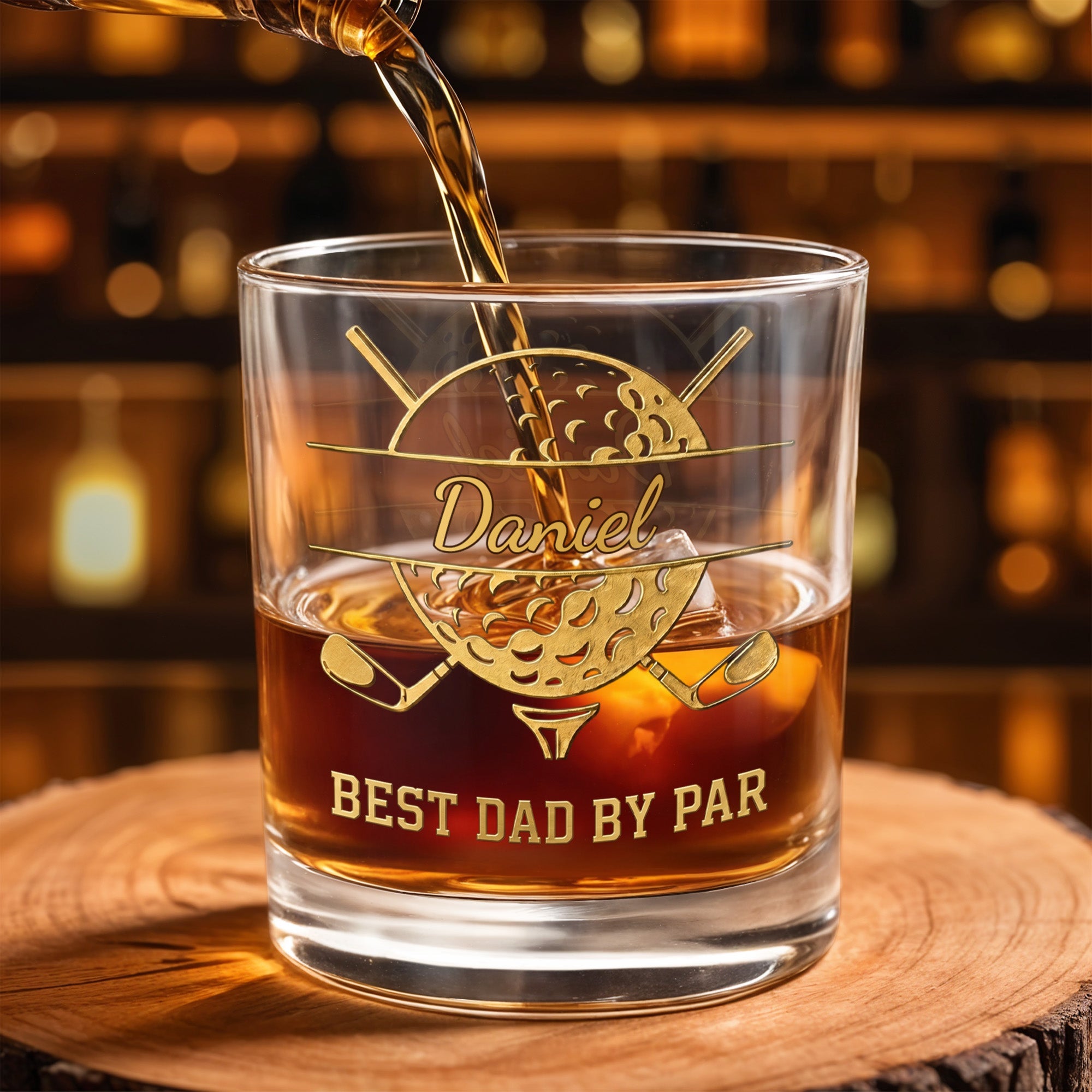 Best Dad By Par With Golf Ball And Clubs Design - Personalized Custom Whiskey Glass - GOLF040_RWG