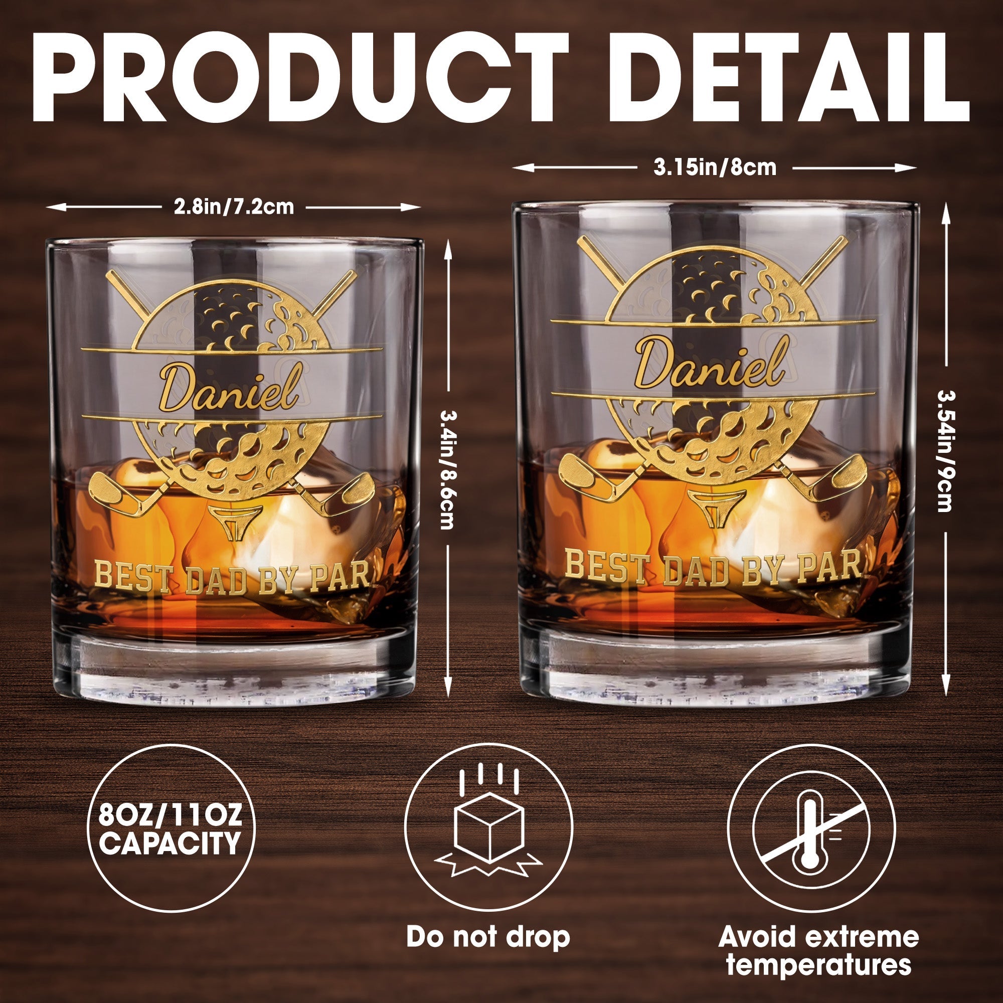 Best Dad By Par With Golf Ball And Clubs Design - Personalized Custom Whiskey Glass - GOLF040_RWG