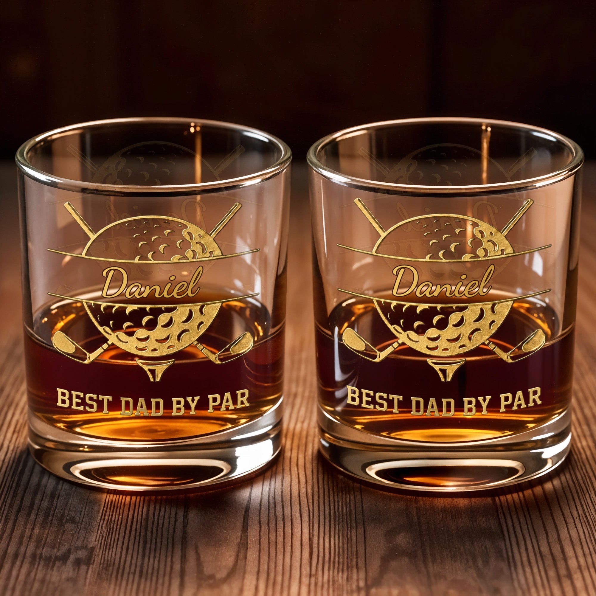 Best Dad By Par With Golf Ball And Clubs Design - Personalized Custom Whiskey Glass - GOLF040_RWG