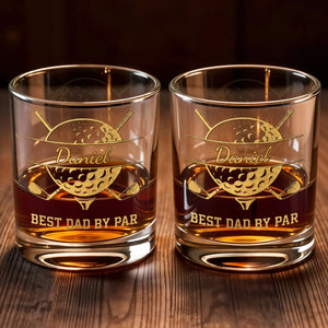 Best Dad By Par With Golf Ball And Clubs Design - Personalized Custom Whiskey Glass - GOLF040_RWG