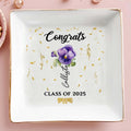 Congrats Personalized Pansy Flower Design Jewelry Dish - Personalized Custom Jewelry Dish, Square Ceramic Dish - GRAD002_SCRD
