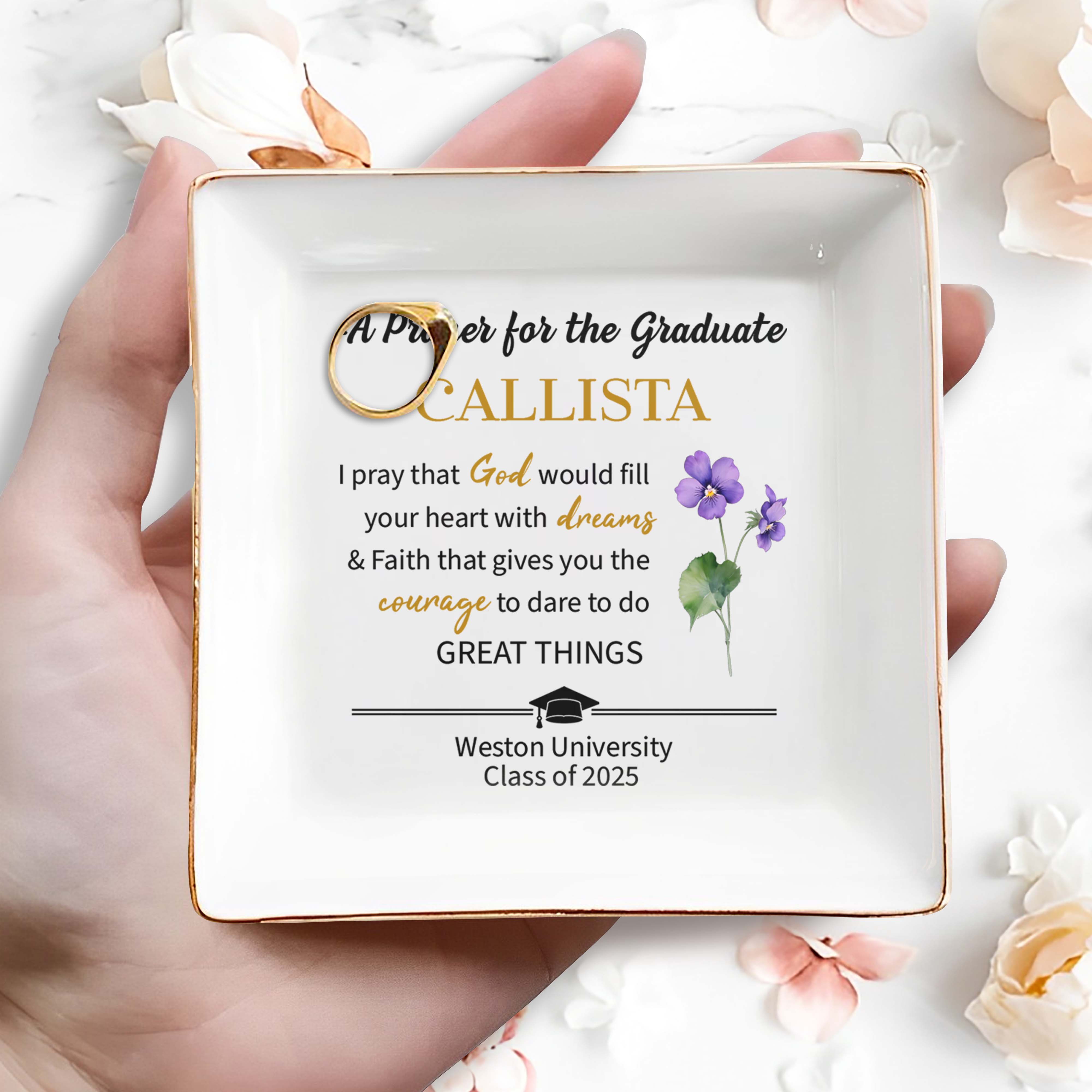 A Prayer For The Graduate With Dreams And Courage - Personalized Custom Jewelry Dish, Square Ceramic Dish - GRAD003_SCRD